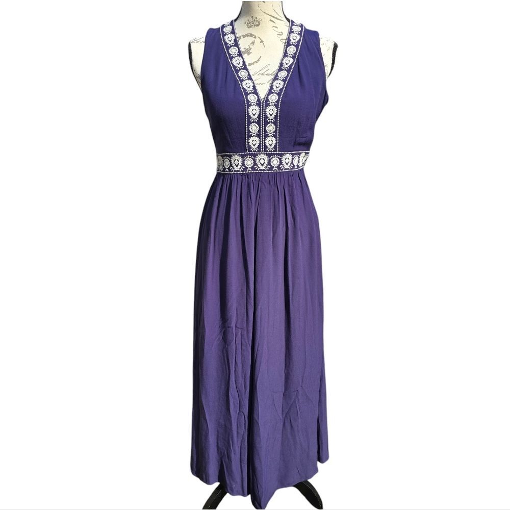 & Other Stories -789 Embroidered Maxy Drsss Navy‎ Women's size 2